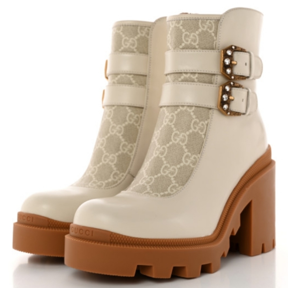 Gucci Trip Crystal Buckle Booties